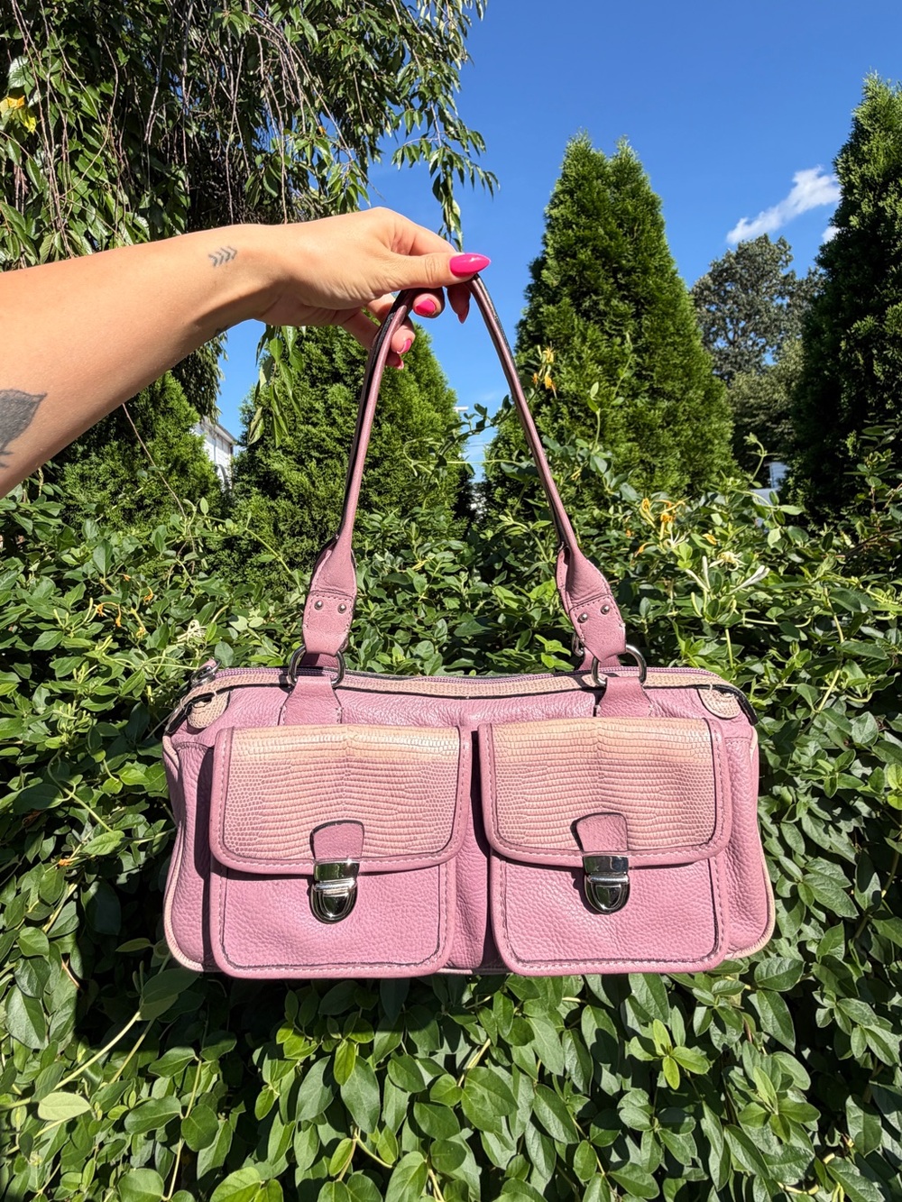 Vintage Fossil Y2K Purple Croc Embossed Baguette Shoulder Bag